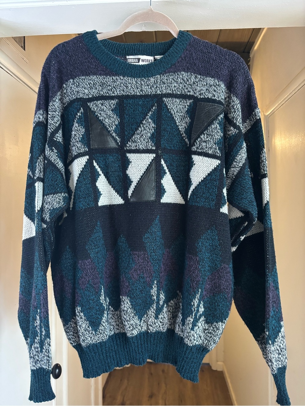 Men's Teal & Navy Geometric Crewneck Sweater